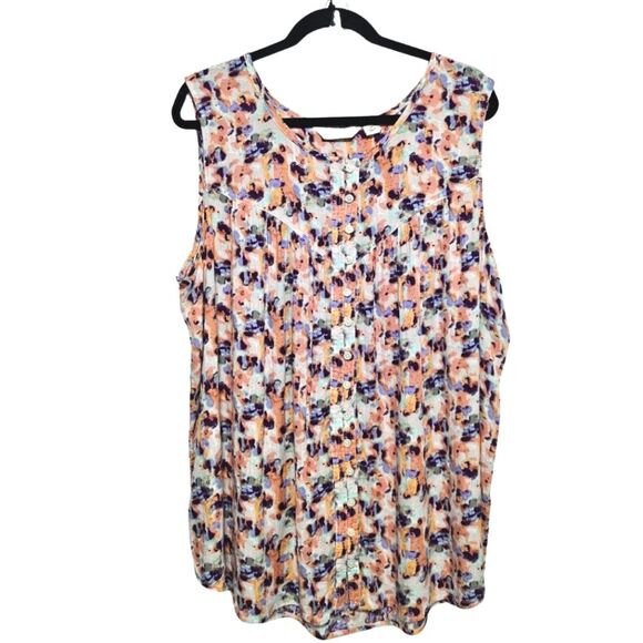 Caffè Marrakesh Feminine Floral Button Down Tank Top Blouse 100% Rayon Size 3X - Picture 1 of 12